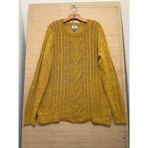 Old Navy Mustard Yellow Cable Knit Crew Neck Sweater XXL Tall Diamond Stitch